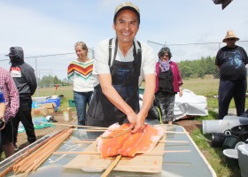 Joe Martin teaches the Tlup-chus method of barbecuing salmon