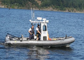 Police boat provided for some extra safety precautions on the water
