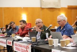 “We have a small fishery that we won,” said Council of Ha’wiih Chair Cliff Atleo during the meeting in early June. “It’s very frustrating for us.” (Eric Plummer photo)
