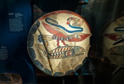 A Nuu-chah-nulth drum on display in the Northwest Coast Hall.