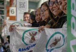 Ahousaht members cheer on their teams at the basketball tournament in Nanaimo.