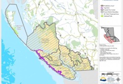 The recent ban excludes Haida Gwaii and the Fog Zone along the western edge of Vancouver Island. (BC Wildfire Service map)