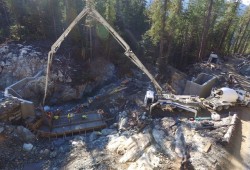 This photo taken by a drone shows the intake construction at the Winchie Creek Hydro plant that will begin operating in Tla-o-qui-aht territory this summer. (Nick Balaban photo)