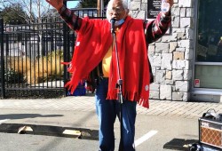 Bill Jones, Pacheedaht elder, speaks at a rally against old growth logging at Fairy Creek. (Fairy Creek Blockade/Facebook photo)