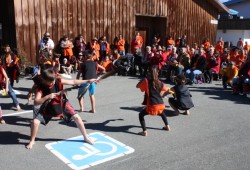 Students from Haahuupayak performed for the crowd outside the Tseshaht Longhouse. (Denise Titian photo)