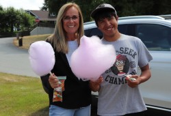 Cheri Newberry and Curtis Lucas enjoy cotton candy outside the Port Alberni Friendship Center.