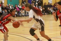 Memphis Dick rushes up the court during a game against Bella Bella, which the Storm won 63-45.  