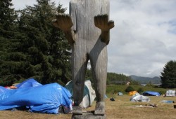 A welcome figure stands at Yuquot, which traditionally served as the summer village for the Mowachaht people. Archaeological digs at the site have shown evidence of continuous human habitation for thousands of years, but in recent years just one household has continued to live at Yuquot, which is also known as Friendly Cove, at the southern shore of Nootka Island. (Eric Plummer photo)