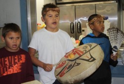 Maaqtusiis Elementary School students perform a welcome song and dance.