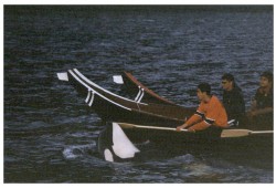 Mowachaht/Muchalaht members in a traditional chaputs greet the killer whale Luna in Nootka Sound. (Ha-Shilth-Sa archive photo)