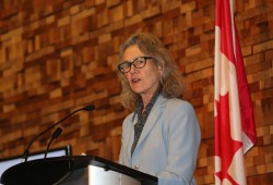 Canada’s Fisheries Minister Joyce Murray speaks at the announcement of the proposed MPA at the Vancouver Convention Centre on Feb. 7, part of the IMPAC5 congress. (Eric Plummer photo)