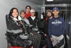 Tseshaht students got a feel for high-tech forestry on Friday morning through VIU. From left to right: Sharon Dick, Aaron Jimmy, Daniel Fred-Cranmer, Melody Antoine, Cody Robinson and Jacob Dick.