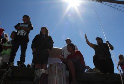 Mowachaht/Muchalaht members welcome visitors to Yuquot with traditional song, as the MV Uchuck III lands at Friendly Cove on Aug. 6. (Eric Plummer photos)