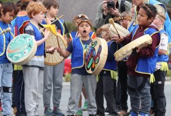 As Wickaninnish Elementary School sings and dances to Tim Masso’s Language song, the official ribbon cutting ceremony was held.