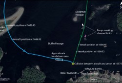 The Transportation Safety Board has detailed an incident where both drivers didn’t have enough time to respond, at a busy harbour lacking in restrictions. (TSB map)