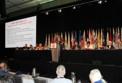 Delegates speak at the AFN's Annual General Meeting that was held in Vancouver in July 2018. The AFN includes representation of over 600 First Nations in Canada. (Eric Plummer photo)