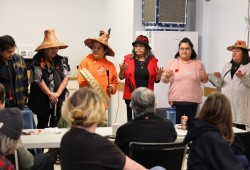A new community art gallery space dubbed the Hallway Gallery was warmed on Nov. 6 with traditional songs, a shared meal and stories of fallen soldiers as Tofino Arts Council (TAC) celebrated the opening of their first exhibit, ‘Remembering Nuu-chah-nulth Veterans’.
