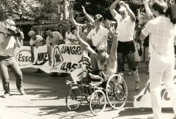 Pictured in Australia in 1986, Hansen undertook his Man in Motion World Tour in the 1980s. (Rick Hansen Foundation photo)