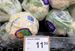 The price of a regular cauliflower imported from the U.S.A. was $11.99 at the Ucluelet Co-op on Nov. 2, 2025. The cauliflower went on sale for $9.99 the following week. 