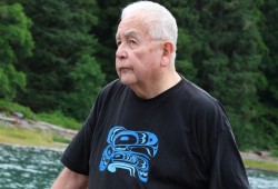 Elder Charlie Elwood Thompson, 80, took advantage of a morning boat tour on July 3. Thompson grew up in “Whyac”, or waayaa, Ditidaht’s old village site overlooking the entrance to Nitinaht Lake. 