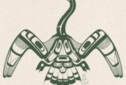 Drawn in traditional formline style, artist Bayja Morgan-Banke says the Cormorant historically used to be a food source for a lot of nations on the coast. She says the aquatic bird reminds her a lot of her time on the water with her dad, as he's a fisherman. (Bayja Morgan-Banke art) 