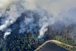 In June 2023 a wildfire broke out by Cameron Lake, shuting down Highway 4. (B.C. Wildfire Service photo)