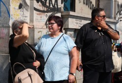 NTC leaders at DTES. Florence Williams, Florence Wylie and Les Doiron process the sights and smells of Vancouver’s Downtown Eastside on a hot and sticky Aug.27