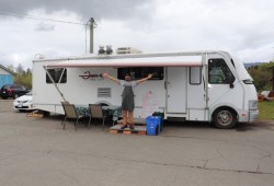 Serving breakfast until 2 p.m., Tom's Kitchen has full offerings complete with eggs, sausage, hashbrowns and fried bread. Or you can try his blueberry pancakes. The blueberries, Tom says, come from the blueberry fields behind his food truck.