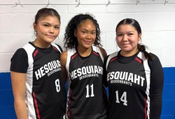 Hesquiaht rookies Jaysen Touchie, Tessa Charleson and Brielle Tom.