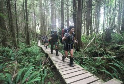 The West Coast Trail attracts over 7,500 hikers a year from across Canada and around the world. Pictured are hikers in July 2025. (Eric Plummer photo)