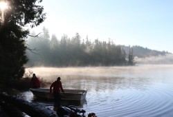 Parks Canada staff work on Cheewaht Lake on Nov. 16, 2022. (Alexandra Mehl photo)
