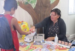 Taryn Coates with the First Nations Health Authority was on hand with mouth models to demonstrate proper tooth brushing or answer any questions and about dental care.