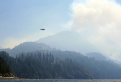 Helicopters try to control the Mount Underwood forest fire during the early days of blaze. (Holly Stocking photo)