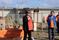 NTC President Judith Sayers speaks at the Eighth Avenue Learning Centre. 