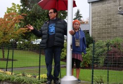 Tseshaht member Tom Watts speaks in front of Port Alberni City Hall on Sept. 25. 