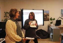 Rebecca Hurwitz (left), executive director of the Clayoquot Biosphere Trust, and Erika Goldt, lead for CBT’s Eat West Coast food security initiative, present the latest Vital Signs report in Tofino on Nov. 9.  