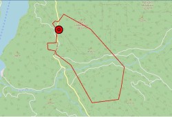 The Mount Underwood wildfire is on a slope east of the China Creek Campground and Marina, on the other side of the road to Bamfield. (BC Wildfire Service map)