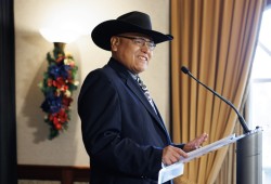 Mowachaht/Muchlaht First Nation Hereditary Chief Jerry Jack talks to media during a December 2024 announcement that they are taking the province to court for land title rights. (Geoff Howe photo)