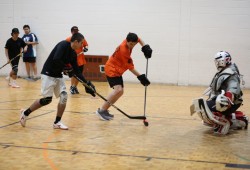 The Chilliwap Warriors close in on the goal of the Jun Jun's Bros, in action at Mahs Mahs on Jan. 31.