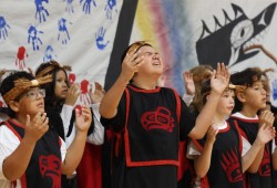 A student calls out to the Creator during the spiritual chant.
