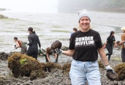Tourism Tofino’s Samantha Fyleris spent her birthday morning helping with the clam garden. 
