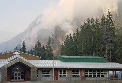 The continued effects of global warming have made forest fires an ongoing threat to communities throughout B.C. Pictured is a blaze that forced evacuation orders in Zeballos in August 2018. (Facebook photo)
