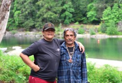 Tseshaht First Nation fishers Shae Doiron and her father Chuck are grateful for the nearly 1,000 sockeye salmon they netted on June 28 at the Paper Mill Dam. (Nora O’Malley photo)