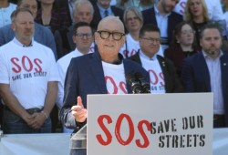 Save Our Streets co-founder Jess Ketchum speaks at the BC Legislature in September 2025 during the UBCM convention. (Submitted photo)