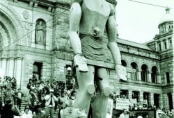 On Oct. 20, 1984 the Cedar Man was brought before the Legislative Assembly in Victoria. (Ha-Shilth-Sa archives)