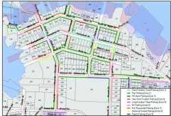 Zone three, highlighted in brown, indicates all 110 offshore permit parking areas. (District of Tofino map)