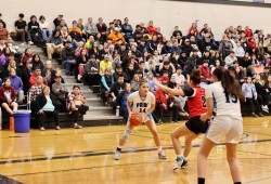 Tseshaht Pride player Jaysen Touchie looks for an opportunity during a semi-final game of last year’s girls U17 division. (Nora O’Malley photo)