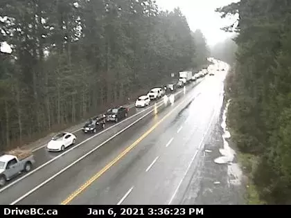 Traffic was backed up from the Alberni Summit for most of the afternoon Jan. 6. (Drive BC photo)