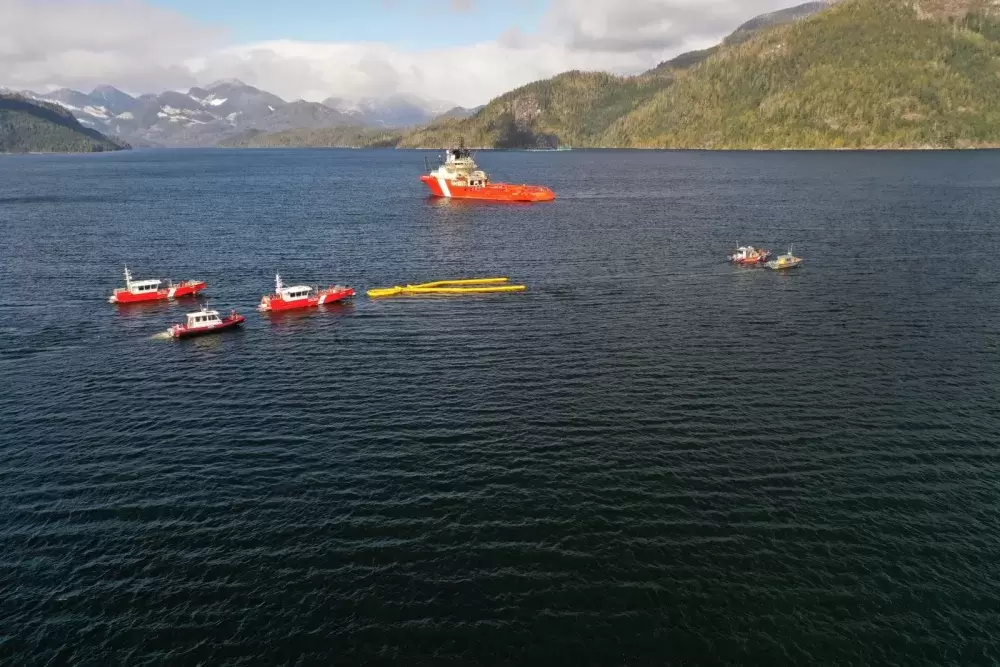 Canadian Coast Guard vessels during spill response operations off Bligh Island.