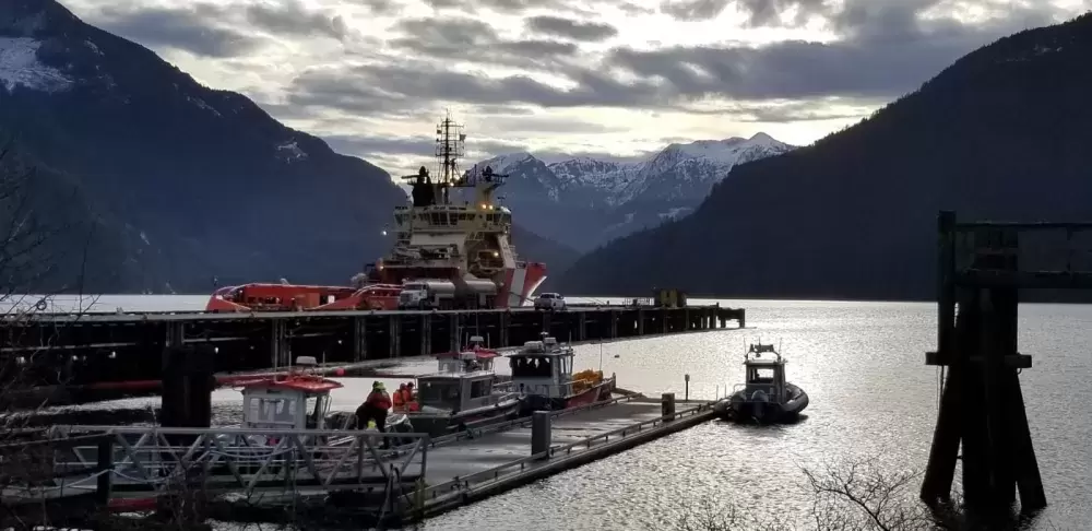 The Emergency Towing Vessel Atlantic Eagle docked in Gold River. (WCMRC photo)